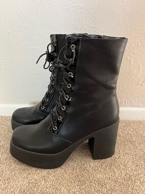Black Lace-Up Platform Ankle Boots